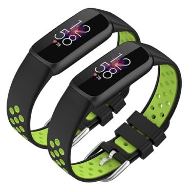 Imagem de Pulseiras de silicone para Fitbit Luxe & Luxe Edição Especial Fitness Tracker, design em duas cores, pulseiras modernas e duráveis para mulheres e homens (preto-verde)