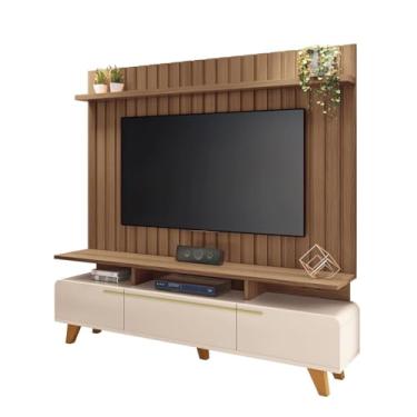 Imagem de Bancada de Tv Toledo atÃ:copyright: 70 Polegadas Com Painel Ripado Off White-Castanho EdeCasaMoveis