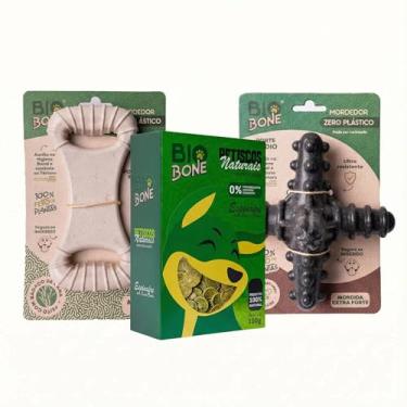 Imagem de Kit Mordedor e Petiscos para Cães, Zero Plástico, 100% Feito de Plantas, Porte Médio/Grande, Higiene Bucal, 3 Itens (Médio/Grande)
