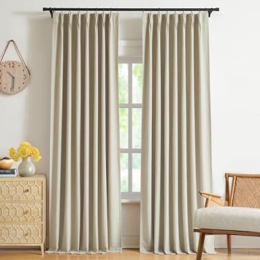 Imagem de WEST LAKE Painéis de cortina blecaute plissados de areia com 260 cm de comprimento, cortinas de escurecimento de ambiente misto de linho francês plissado, tratamento moderno de janela para quarto e