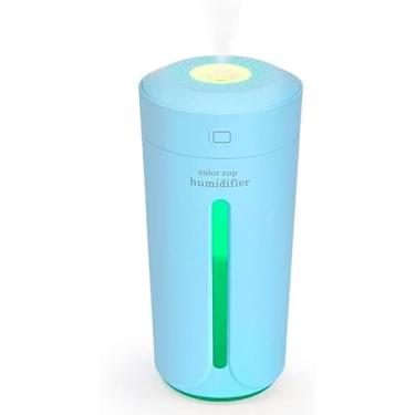 Imagem de Humidificador de Ar Portátil, Luz LED, 230ml, USB, Design Moderno, Plástico ABS, Azul, Controle por Toque, Bivolt, 14,5x8x8cm