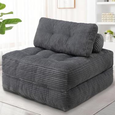 Imagem de SIMFLAG Sofá-cama dobrável 4 em 1, sofá-cama conversível com travesseiro tufado nas costas para lounge, sofá-cama confortável com veludo cotelê clássico, colchão de espuma viscoelástica futon para