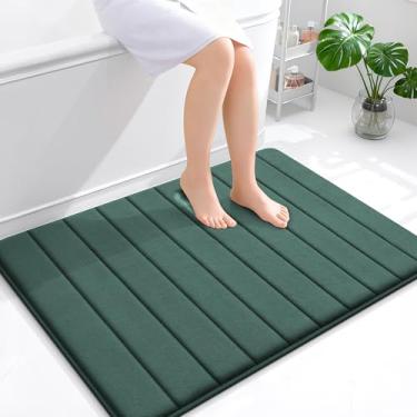 Imagem de OLANLY Tapete de banho listrado de espuma viscoelástica 101 x 81 cm, tapetes absorventes super macios, secagem rápida, tapetes de chuveiro laváveis na máquina, tapete de banho, acessórios de decoração