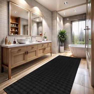 Imagem de CAMILSON Tapete de pelúcia 6 x 18 cm moderno felpudo felpudo ultramacio tapete de cabeceira antiderrapante pilha alta fácil de limpar durável sala de estar cozinha entrada tapete interno (2 x 7 preto)