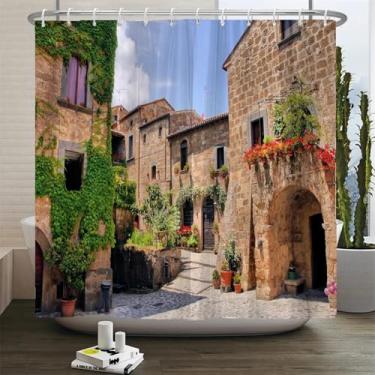 Imagem de Cortina de chuveiro Town Street Cortina de chuveiro com estampa de flores, impermeável, tecido de poliéster, cortina decorativa de tela de banheira 35 x 79 pol. - 90 x 200 cm/L x A cortina de chuveiro