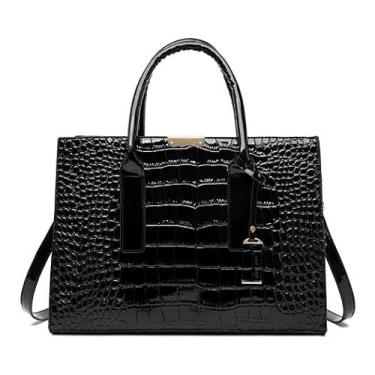 Imagem de Bolsa de ombro feminina de luxo de couro PU com estampa de crocodilo, Preto, Medium