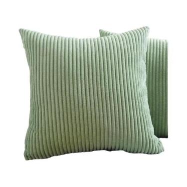 Imagem de Capas De Almofada De Veludo Cotelê Listradas Bege E Brancas 18x18, Cap