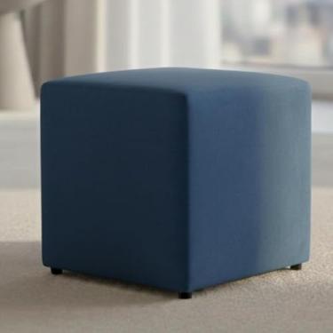Imagem de Puff Quadrado Decorativo em Veludo Estofado – Estrutura Reforçada em Madeira, Assento Sofisticado para Sala, Quarto e Recepção(1 AZUL)