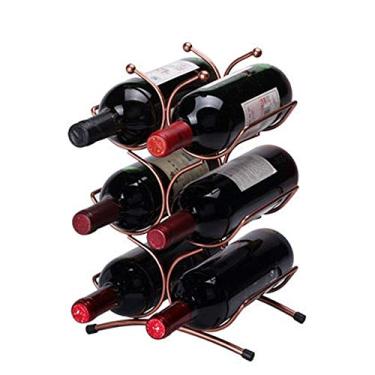 Imagem de Rack de vinho 6 garrafas de bancada de metal para vinho suporte de armazenamento de vinho de mesa suportes de bronze para adega de despensa de cozinha (cor: bronze tamanho: 6 garrafas) (bronze 6
