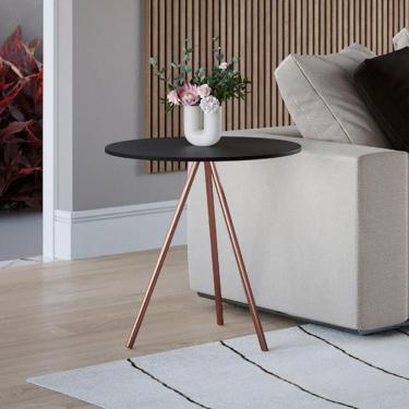 Imagem de Mesa Lateral Gabriela Wood Tampo Madeira Preto Pés Cobre