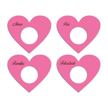 Imagem de Porta Guardanapo Coração Desejos Kit 4 Peças 7,5cmx6,5cm - Cria Arte Laser Rosa