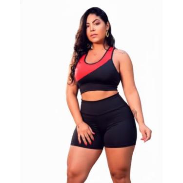 Imagem de Conjunto Plus Size Feminino Academia Cintura Alta Top Cropped e Short 