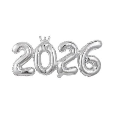 Imagem de Balões De Folha Prateados E Dourados Com Números, Coroa Do Papai Noel,