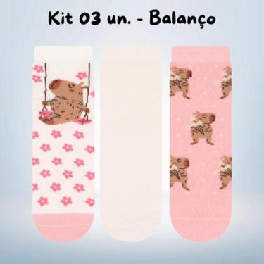 Imagem de Kit 03 Pares de Meia Divertida Capivara Soquete Infantil - Menino e Me