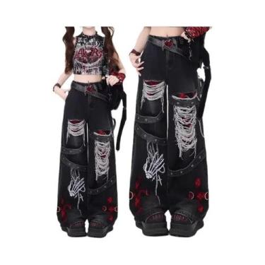 Imagem de Calça Jeans Feminina Estilo Americano Casual Despojada Punk Retrô Lava