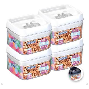 Imagem de Kit Com 4 Potes Porta Mantimento Cozinha Hermético Transparente 400ml 