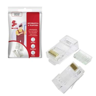 Imagem de Kit 5 Conector Rj45 Macho Cat.6 Com Guia 8x8 Vias Transparente - 5+