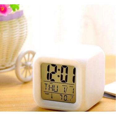 Imagem de Relógio Despertador Digital Cubo Led Muda De Cor - Coisaria