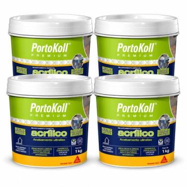 Imagem de Kit 4 Rejunte Acrílico PortoKoll 1kg Cinza Artico Plus - SIKA