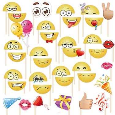 Imagem de Adereços de cabine de fotos sorriso, adereços de cabine de fotos felizes e irritados, adereços de cabine de fotos de queixo, decoração de festa de sorriso com bastão