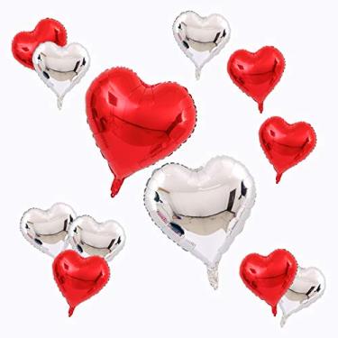 Imagem de AnnoDeel 24 balões de coração vermelho, 4 balões de coração de prata vermelho de 45,7 cm e 20 balões de coração pequenos de 25,4 cm para decoração de festa de casamento, aniversário, dia dos namorados