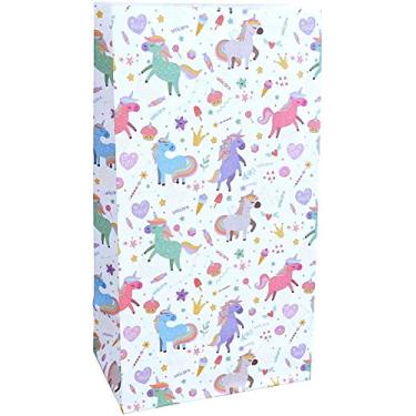 Imagem de Sacos de Unicórnio Favor – 24 Pacotes de Sacos de Presente de Papel Kraft Branco Impresso com Estampa de Unicórnio - Artigos de Festa de Unicórnio, Aniversário de Crianças, de Festa – 24 x 5,5" x 3,25"