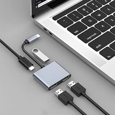 Imagem de Adaptador USB C para HDMI duplo 4 em 1 hub USB tipo C com 2 HDMI USB 3.0 PD carregamento com tela dupla USB-C para Windows, MacOS