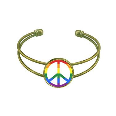 Imagem de Bracelete LGBT Rainbow Gay Lésbica Anti Guerra Retro Open Cuff Jewelry, Metal, Na