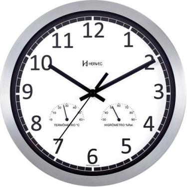 Imagem de Relógio Parede 30cm Branco Termômetro Higrômetro 6416-021 - Vrferraz
