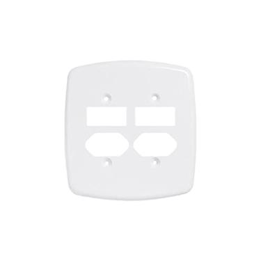 Imagem de Placa 4x4 para 1 interruptor 1 tecla + 1 tomada 2P+T + 1 interruptor 1 tecla + 1 tomada 2P+T - cor branca