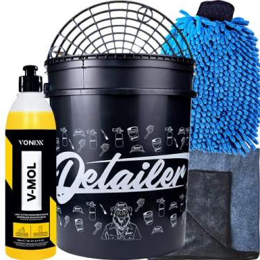 Imagem de Kit Lavagem Desengraxante V-Mol 500ml Vonixx + Balde com Separador Particulas + Toalha de Secagem e Luva Microfibra