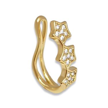 Imagem de Brinco Piercing Fake Estrelas Zircônia Cristal Banhado a Ouro 18K Semijoia