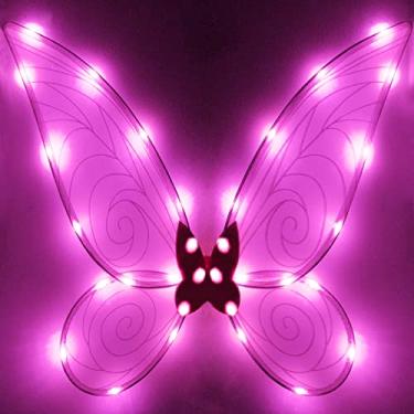 Imagem de quescu Light up Fairy Wings for Adults,LED Butterfly Wings for Girls Women,Halloween Costume Dress Up, for Kids(Pink)