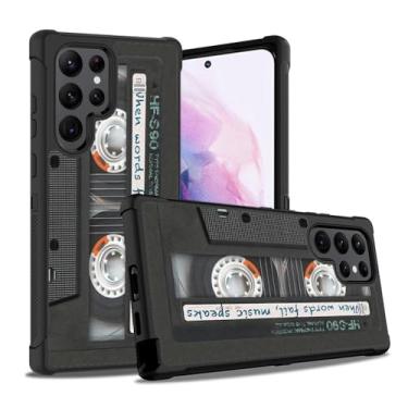 Imagem de FQTBCEARI Capa para Galaxy S23 Ultra, plástico rígido resistente à prova de choque + capa protetora híbrida amortecedora de silicone macio para Samsung Galaxy S23 Ultra 5G - Cassete de música vintage