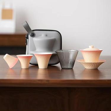 Imagem de Scizorito Conjunto de chá de viagem, mini conjunto de chá de Kung Fu, design leve com infusor de chá, bolsa portátil para piquenique ao ar livre (fogos de artifício rosa)