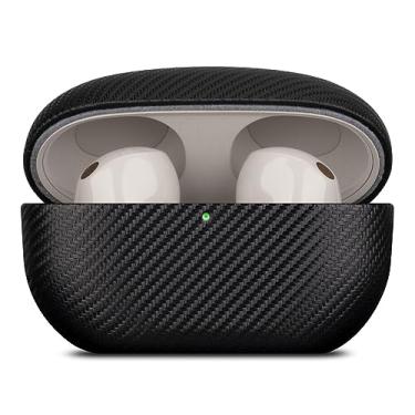 Imagem de LOPIE Capa compatível com Sony WF-1000XM5, capa de couro vegano estilo fibra de carbono projetada para fones de ouvido WF1000XM5 2023, capa rígida protetora para homens/mulheres - preta