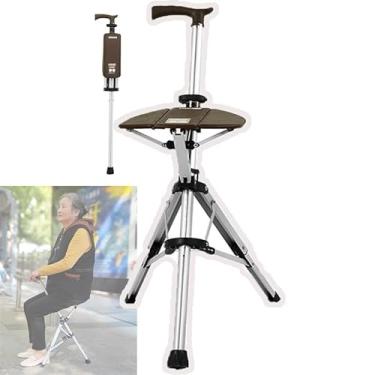 Imagem de Cadeira De Muleta - Permite Durabilidade Ao Caminhar, Bengala Dobrável 2 Em 1 Com Assento, Bengala Leve Antiderrapante Para Idosos, Conveniência Para Sentar,Brown