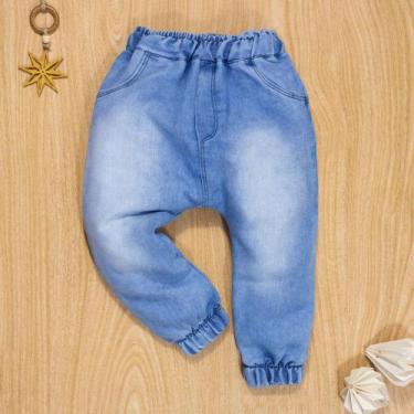 Imagem de Calça para Bebê Jeans Jogger Bolsinho Bordado Azul Claro - Era Uma Vez
