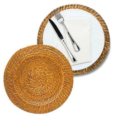 Imagem de Kit 2 Sousplat Redondo Mundiart Rattan Bambu Marrom Claro Ou Escuro, M