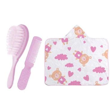 Imagem de Kit Cuidados do Bebê 3 Pçs Toalha Capuz e Kit Pente e Escova - Koala B