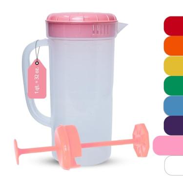 Imagem de JBK Pottery Jarra de plástico de 1 litro com tampa de mistura, sem BPA, jarro de bebida inquebrável para chá gelado, limonada, sucos, leite – à prova de vazamento, fácil de mexer, pode ser lavado na