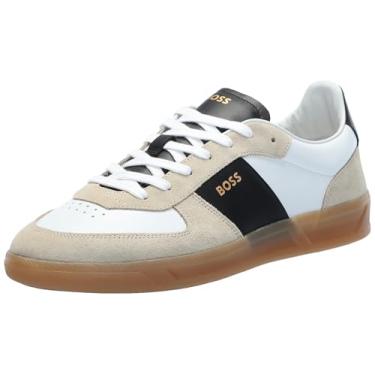Imagem de BOSS Tênis masculino de couro macio com logotipo de cano baixo, Branco lichia, 45