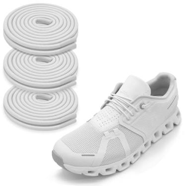 Imagem de NDTEZUGT 3 pares de cadarços elásticos para 5 tênis de corrida, cordas finas elásticas redondas elásticas sem cadarços de velocidade de substituição (branco, 70 cm)