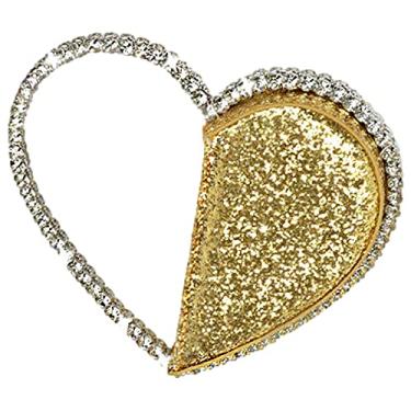 Imagem de Anopo Bolsa clutch mini coração formato redondo strass moldura diamante glitter lantejoulas brilhantes bolsa noite festa de casamento, Coração dourado, One Size