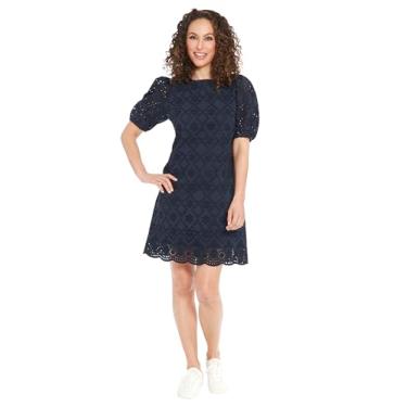 Imagem de London Times Vestidos femininos de verão com manga bufante e ilhó de algodão, Blazer azul-marinho, 50