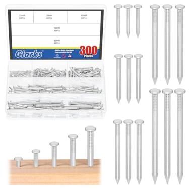 Imagem de Glarks Kit sortido de 300 peças de pregos de aço de tijolo de 20/30/40/50/60 mm, prego de parede de concreto galvanizado branco para pendurar fotos e marcenaria, pregos de cimento adequados para
