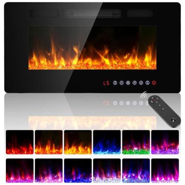 Imagem de Lareira Elétrica BREEZEHEAT 91 cm Ultra Fina, Montada na Parede, com Controle Remoto, Tela Touch, Chama Colorida, Timer 8h, 750w/1500w.