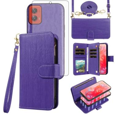 Imagem de Asuwish Capa de celular para Motorola Moto G Stylus 5G 2024 com zíper carteira magnética destacável com protetor de tela de vidro temperado alça transversal suporte para cartão G5 mulheres meninas