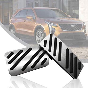 Imagem de FZSCAR Kit de pastilhas de pedal de desempenho antiderrapante compatível com Cadillac XT4 XT5 XT6 2014-2021, capas de pedal de acelerador de freio e gás de alumínio sem perfuração (modelo A-Silver)