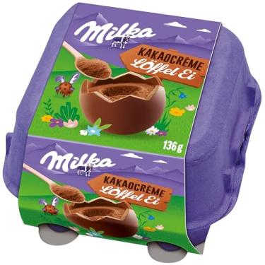 Imagem de Ovo de Páscoa de Colher Milka Spoonable Creme de Cacau 136g (4 unidades de 34g cada) + Colher de Madeira